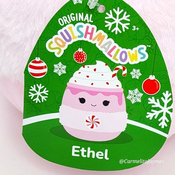 🎄 ETHEL ☕️ 8" Pink Fur Peppermint Latte Drink Christmas 2024 Squishmallow NWT - Picture 3 of 9